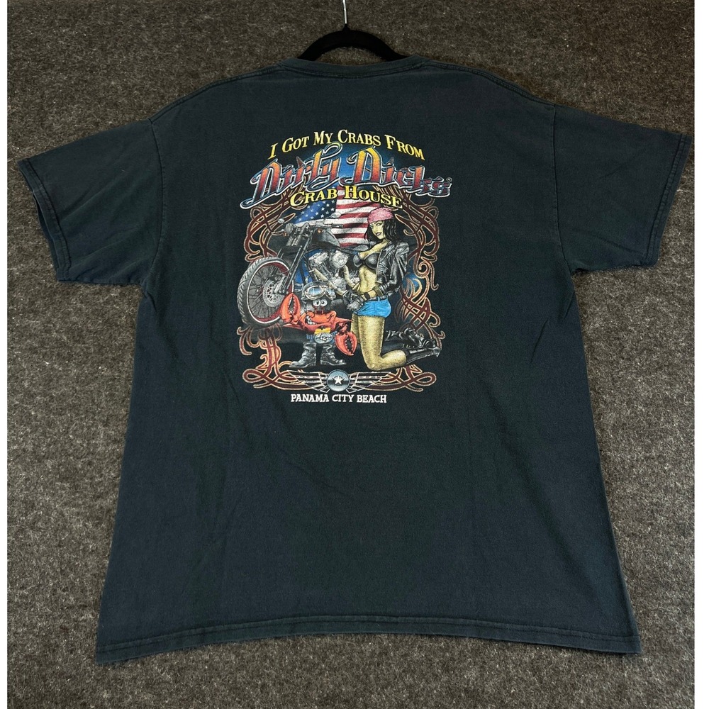 Vintage 90s Dirty Dicks Crab House Panama City Beach Shirt Men Large Black Biker